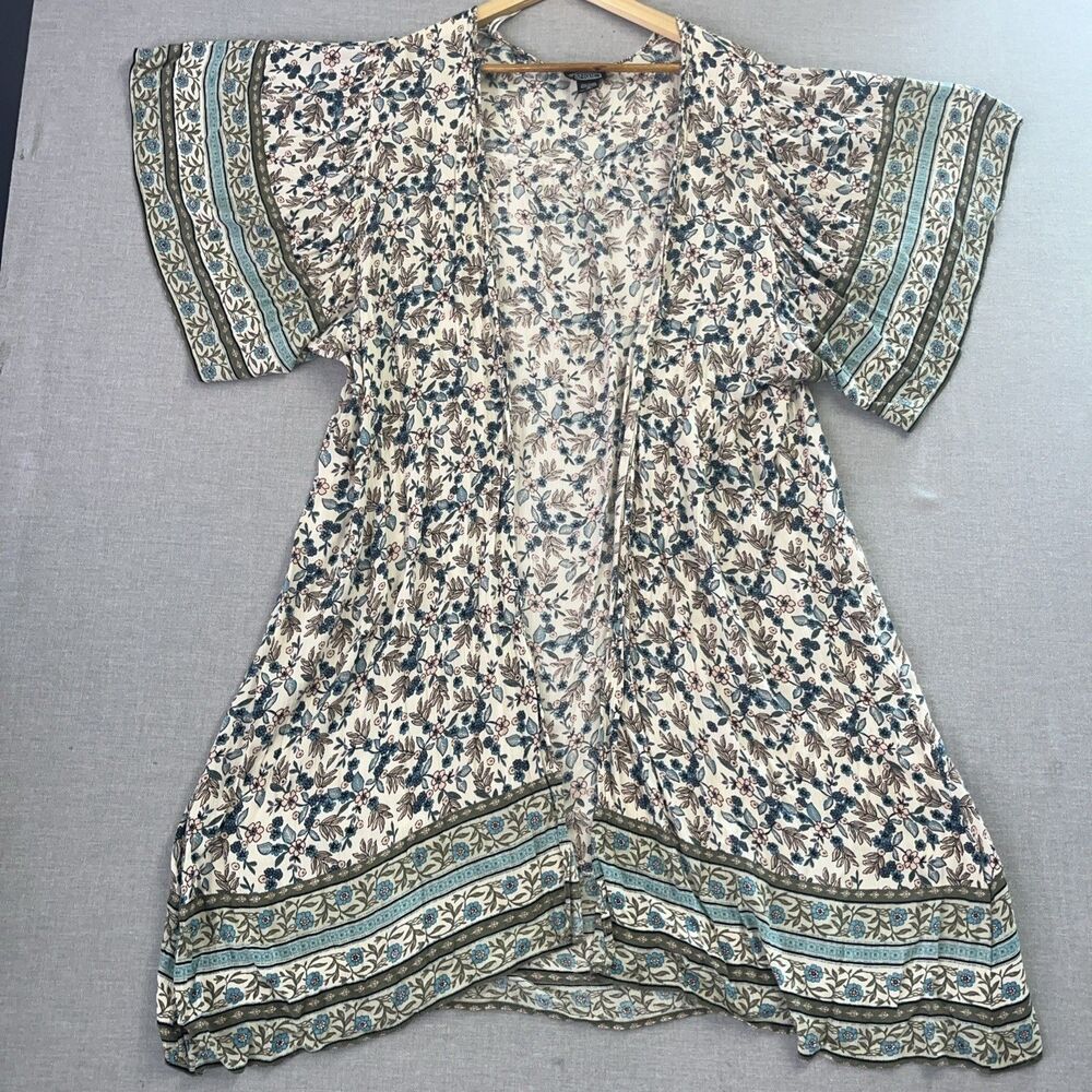 Angie Kimono Womens M Floral Open Front Cardigan Cover Up Boho Festival Flowy